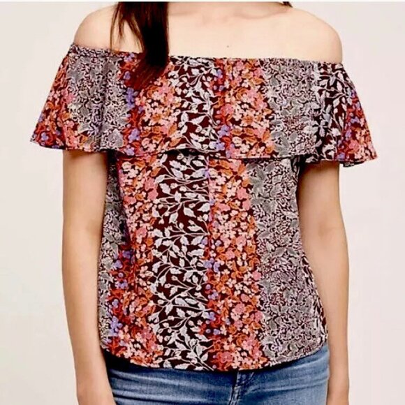 Maeve Anthropologie Small Vallita Floral Off Shoulder Blouse - Picture 1 of 10